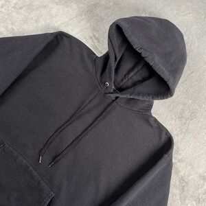 Vintage Hanes Hoodie Mens Size M Black Blank Pullover Lock Hood Cotton Blend